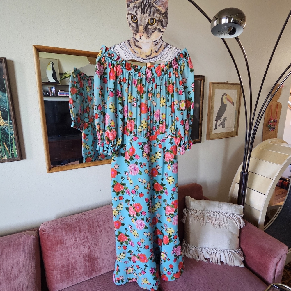 Saloni Grace Off-the-Shoulder Floral Silk-Crepe de Chine Midi Dress